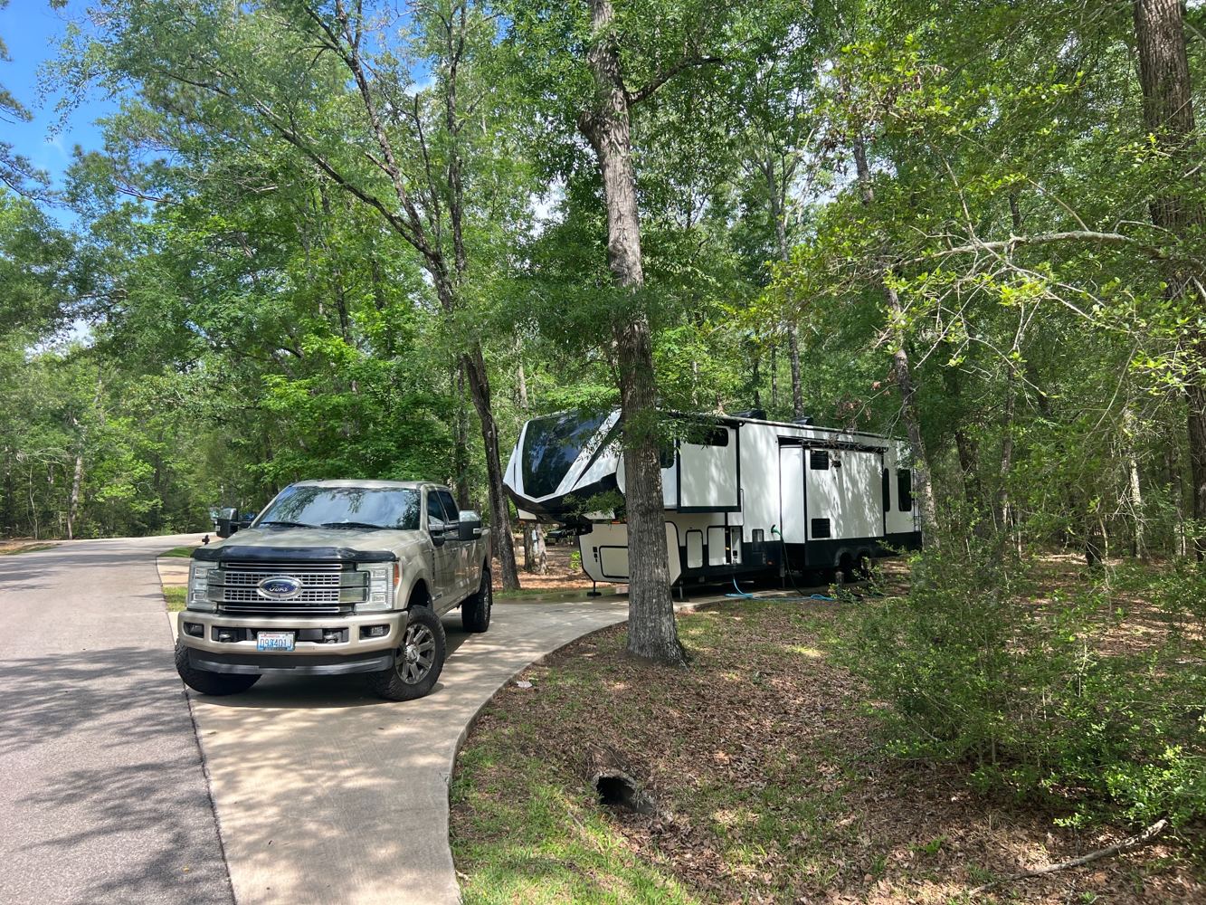 Goseeda fifth wheel at a wooded campsite